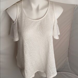 Umgee white cold shoulder flutter sleeve top S